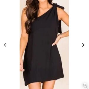Pink Lily Black Asymmetrical One-Shoulder Cocktail Dress